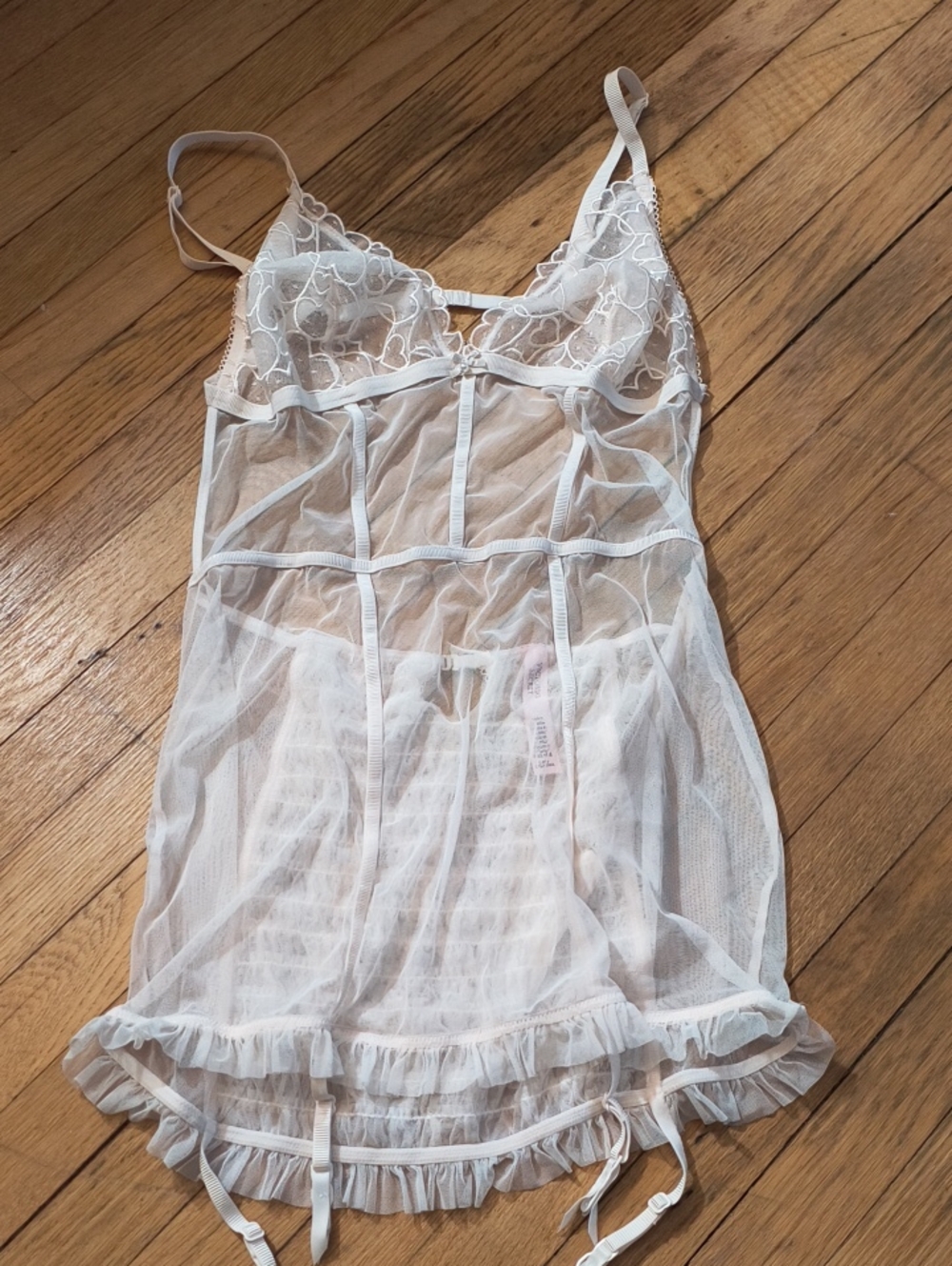 Victoria's Secret Sheer White Lace Chemise with Ruffle Hem